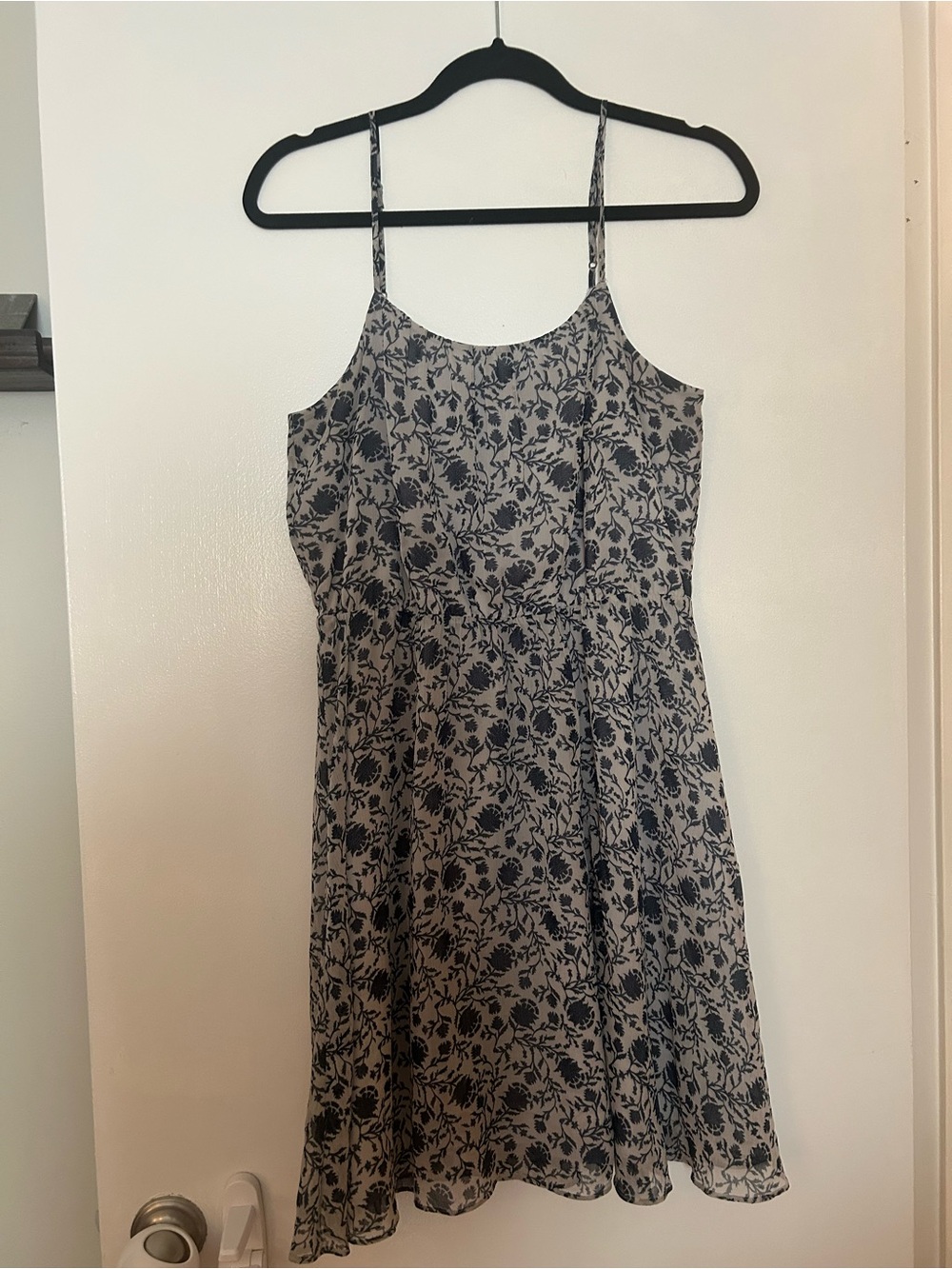 LOFT Beige Dress with Navy Floral Pattern